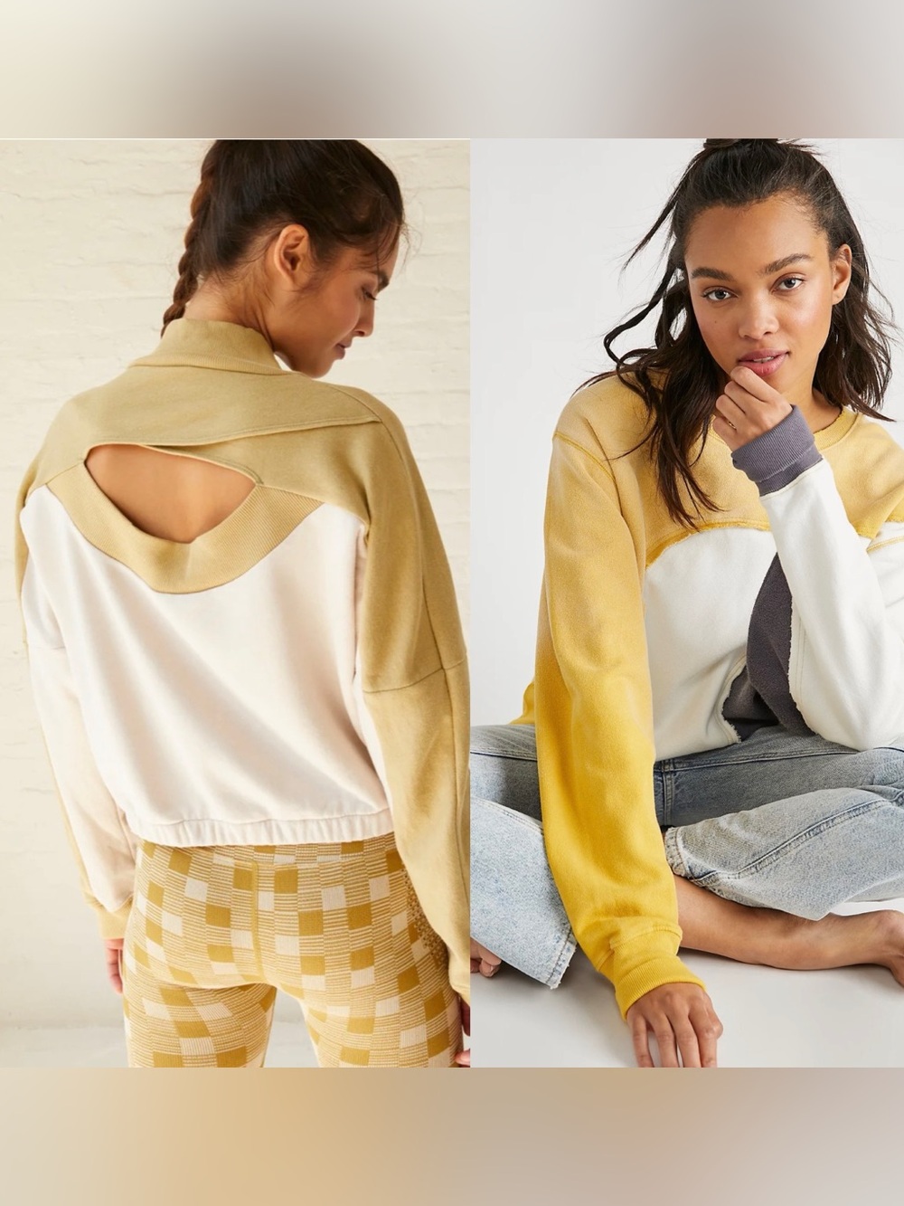 Free People Movement Patched Up Pullover Honey Wheat Keyhole back Sz S